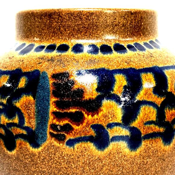 Vintage VEB Haldensleben Germany Stoneware Pottery Vase Cobalt Blue & Caramel - Picture 3 of 9